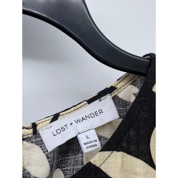 LOST & WONDER Women's Black-Beige Tropic Flair Printed Crewneck Jumpsuit SZ L - Picture 9 of 12